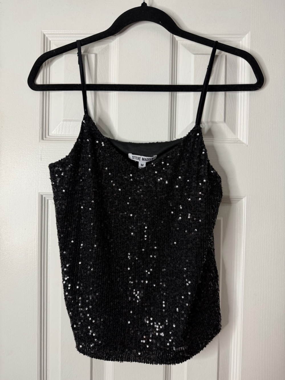 Steve Madden Black Sequin Spaghetti Strap Camisole